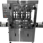 Automated piston filling machine adjusting to different product viscosities.